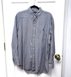 Ralph Lauren Button Down Shirt 100% Yarmouth Cotton Navy White Men's 16 34/35